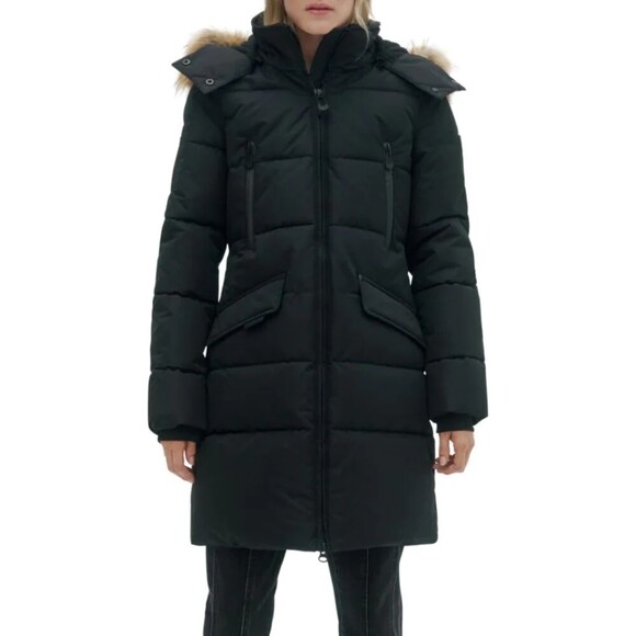 NOIZE Addie Faux Fur-Trim Black Quilted Parka Womens Size 2X NWT